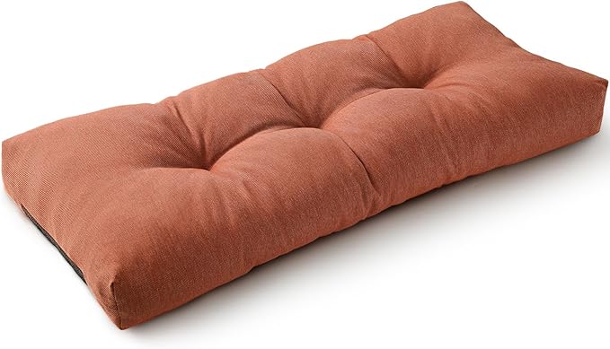 SUNROX LokGrip Non Slip Tufted Memory Foam Bench Cushion, FadeShield Water Resistant Durable Thicken Outdoor/Indoor Bench Seat Pads 42x16x4 inch, Terracotta