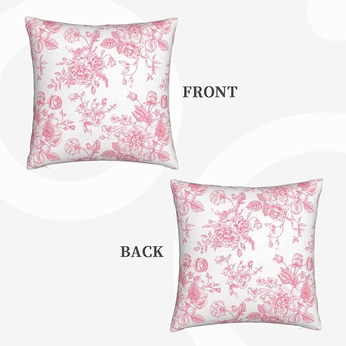 Pink and White Floral Throw Pillow Covers 16x16 Set of 2, Vintage Chinoiserie Flower Pillow Covers Outdoor Decorative Pillow Case for Couch Bed Sofa Cushion Home Decor
