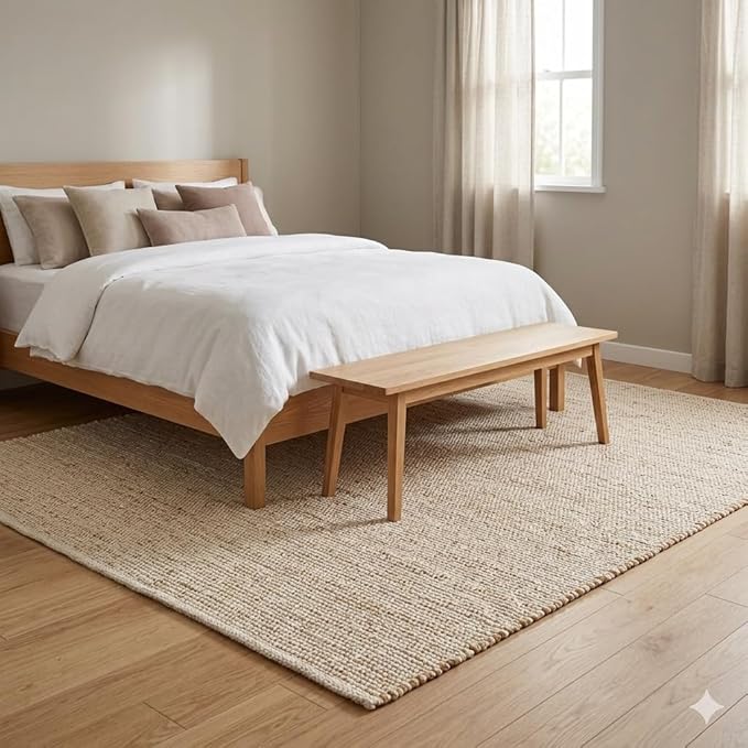 Jute Cotton Hand Woven Natural Farmhouse Area Rug for Living Room Bedroom Kitchen Hallway Entryway- Rustic Vintage Bohemian Decor - (6' x 9' Cotton Jute)