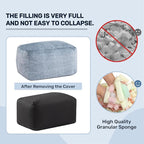 HollyHOME 15"(H) Bean Bag Ottoman Pouf, 6.6LB Memory Foam Filled Footstool for Sofa, Accent Stuffed Footrest Stool with Washable Cover, Single Footrest Stool for Living Room, Bedroom, Blue&Grey