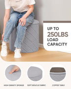B FSOBEIIALEO Ottoman with Stroage, Boucle Round Storage Ottoman with Tray,Foot Rest Stool for Dorm Room, Living Room Grey, 16.93"x16.93"x17.72"