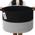 65L Large Blanket Basket,19.7"L x 19.7"W x 13"H Rope Woven Baskets with Handles, Toys Storage Bins,Laundry Basket Perfect for Living Room, Nursery,Bedroom,Home Organization,Black&Light Grey