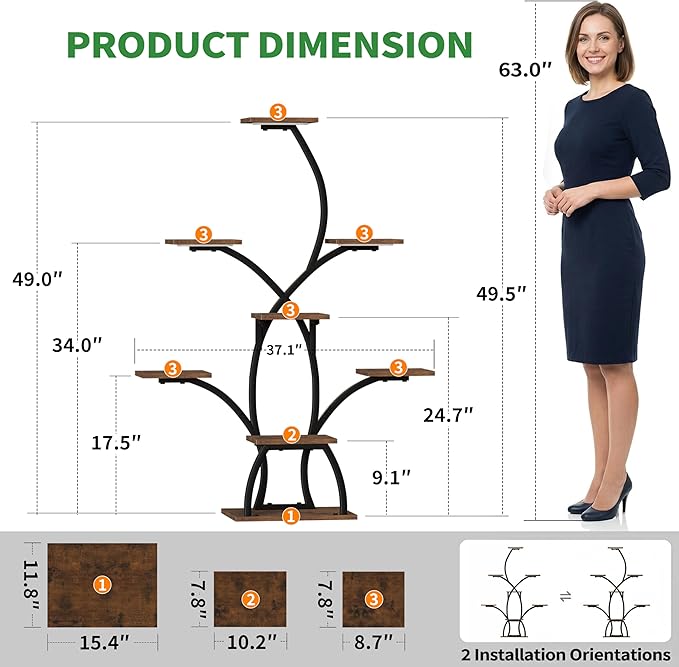 CODACE Plant Stand Indoor with Grow Lights, 6 Tiered Plant Shelf Indoor, 50" Corner Plant Stands for Indoor Plants, Lighted Tree-Shaped Plant Holder, Tall Flower Display Rack for Living Room