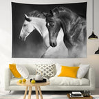 LB Black and White Horse Tapestry for Bedroom Galloping Horses Wall Tapestry Wild Animal Vintage Tapestries Hanging Wall Decor for Living Room Dorm, 59x51 inch