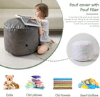 HIGOGOGO Round Stuffed Pouf Ottoman, Pu Leather Poufs with Foam Chunk Filling Foot Stool Storage Ottoman, 26 X 18 Floor Poufs Foot Rest for Living Room, Grey