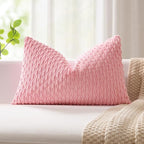 Kevin Textile Valentines Day 14x24 Inch Pillow Cover 1 Pack Boho Decorative Soft Striped Corduroy Lumbar Farmhouse Accent Rectangle Cushion Case for Living Room Couch Sofa Bed, Pink