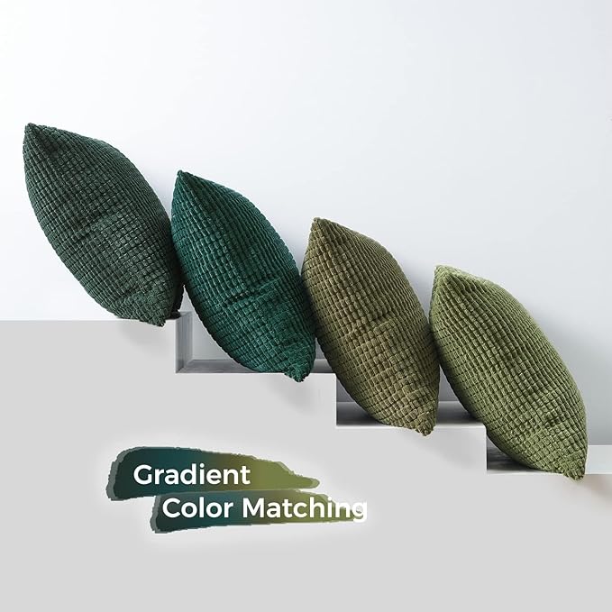 Topfinel Fall Pillow Covers Set of 4 Soft Corduroy Boho Strip Textured Green Pillow Covers Modern Farmhouse Cute Autumn Home Decor Green Living Room Sofa Couch Bed 55x55 cm