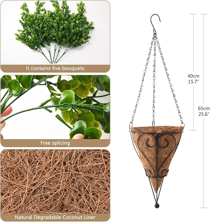 Artificial Faux Hanging Plants Basket for Spring Summer Outdoor Decoration, Fake Eucalyptus Plant UV Resistant Look Real for Outside Porch Home Patio Balcony Yard(Eucalyptus)
