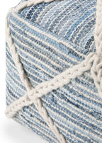 SIMPLIHOME Cowan Square Pouf - 20 inch Wide Handloom Woven Wool and Cotton Ottoman in Blue and Natural, Contemporary Footstool or Extra Seating for Living Room, Bedroom, or Kids Room, Assembled