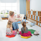 Costzon 6-Piece 15 inch Kids Floor Cushion, 2" Thick Waterproof Daycare Preschool Hexagon Foam Cushion with Handle for Toddlers, Soft Flexible Seating for Classroom, Home, Kindergarten or Nursery