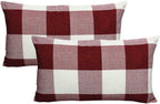 VAKADO 12x20 Inch Pack of 2 Farmhouse Retro Check Plaids Lumbar Throw Pillow Covers Christmas Decorative Rectangle Cushion Cases for Sofa Couch Car, Red White