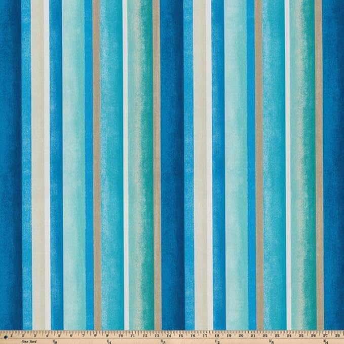 Pillow Perfect Stripe Indoor/Outdoor Chair Seat Cushion, Tufted, Weather, and Fade Resistant, 19" x 19", Blue/Tan Dina, 2 Count