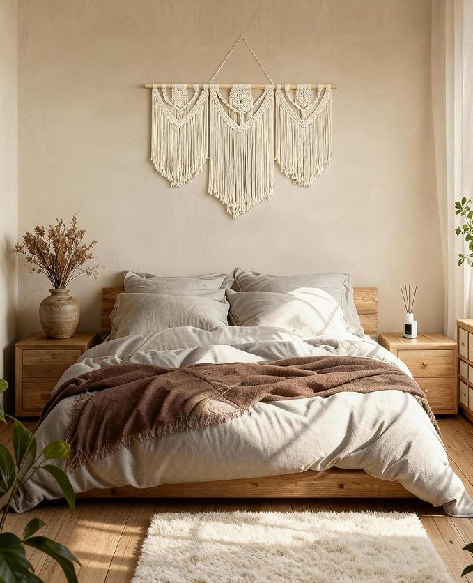 Tempospark Large Macrame Wall Hanging, 43" Wx32 L Boho Wall Hangings for Living Room Bedroom Nursery, Boho Chic Large Macrame Tapestry for Bedroom Wall Decor (Weave)