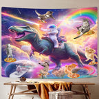 Viajar Funny Cat Tapestry, Cool Kittens Starry Sky Nebula Galaxy Tapestry Milky Way Space Psychedelic Hippie Tapestry Wall Hanging Home Decor Dorm Livingroom Bedroom Wall Blanket, 71x60 Inches
