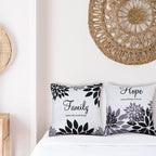 Tatuo 4 Pcs Flower Pillow Covers Square Spring Pillow Cushion Cases 18 x 18 Inch Family Faith Hope Love Words Decorative Summer Winter Cushion Case for Bed Couch Sofa Living Room(Black Series)