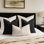ZWJD 12x20 Pillow Covers Set of 2 Decorative Linen Lumbar Pillow Covers Solid Handcrafted Striped Cushion Covers for Bed Soft Modern Farmhouse Neutral Pillowcase for Couch Bedroom Living Room (Black)