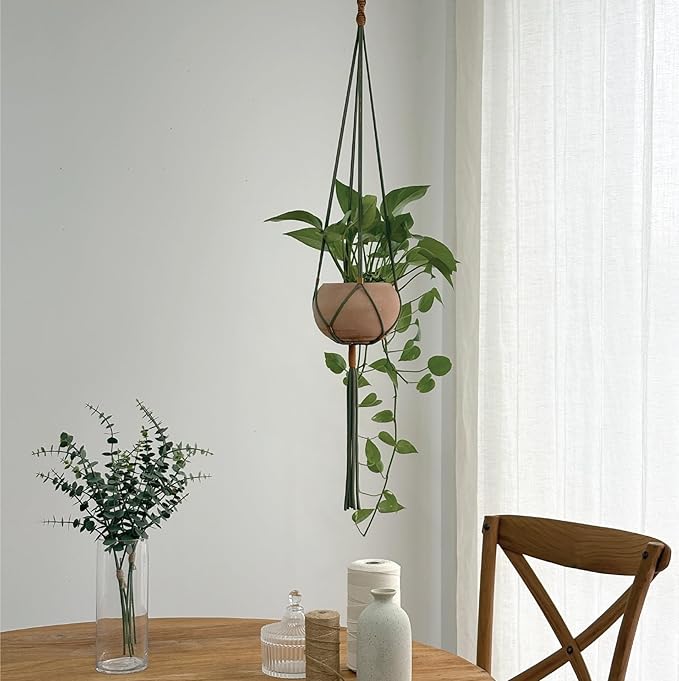 Macrame Plant Hanger Polyester Rope 42 Inch Outdoor Indoor Adjustable Hanging Planter for up to 10 Inch Plant Pot Modern Boho Home Decor (1, Forest Green/Burnt Orange)