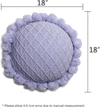 Acrylic Knitted Round Throw Pillow Knitting Bohemian Circular Cushion Pillow with Knit Handmade Pompoms Decorative Romantic Purple, Diameter 18inches