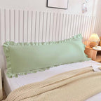 Nanko Body Pillow Case Cover 1 Pack 20x54, Sage Green Ruffled Boho Soft Shabby Chic Microfiber Long Decorative Pillow Covers/Pillow Shams, Comfortable Body Pillowcase for Women Men