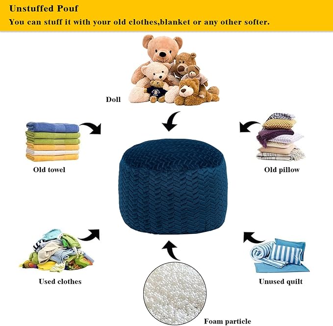 Asuprui Pouf Ottoman Unstuffed Ottoman Foot Rest Floor Pouf Round Pouf Seat Floor Bean Bag Chair Foldable Floor Chair Storage for Living Room Bedroom Navy Blue