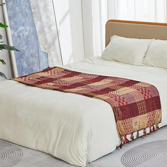 amorus Bohemian Throw Blanket (Red Plaid, 60 x 75 in)