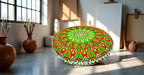 CRAFT KALA 22" Round Mandala Comfort Meditation Floor Pillow Cover, Large Pillows Seating Cover for Adults, Cushions Cover for Outdoor Yoga Fireplace Living Room Ottoman Cover Green Red Flower
