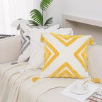 Boho Yellow Throw Pillow Cover 18x18 Inch with Tassels, Geometric Tufted Decorative Cream Chenille Fabric Accent Textured Cushion Case for Bed Couch, 1 PC Cover Only No Insert