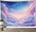 LB Pink Cloud Tapestry Blue Starry Sky Wall Tapestry Aesthetic Nature Scenery Wall Decor for Bedroom Living Room College Dorm,59Wx51H inches