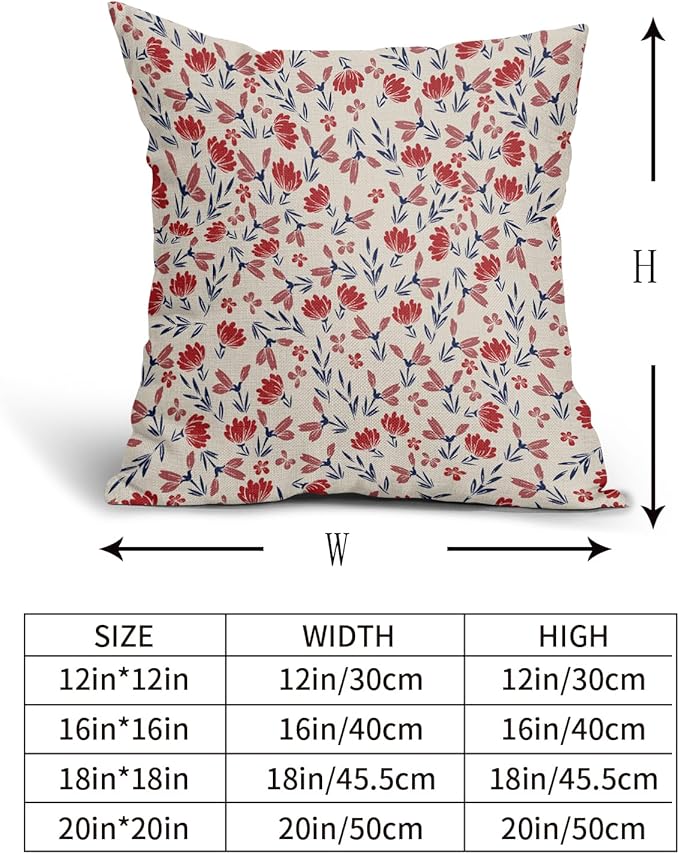 4th of July Floral Pillow Covers 22x22 Set of 2 Vintage Rustic Old Style Navy Blue Red Flower Print Decorative Outdoor Pillowcases Patriotic Farmhouse Throw Cushion Case Decor for Couch Sofa Bed