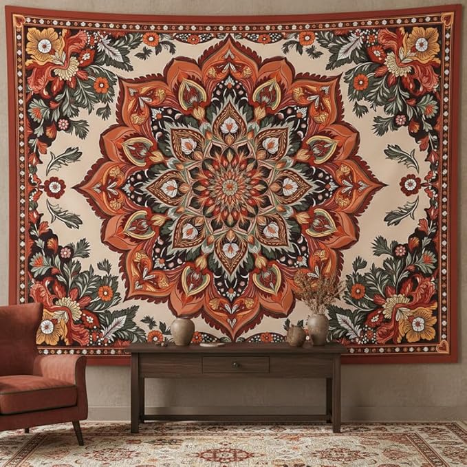 Accnicc Vintage Floral Mandala Tapestry Wall Hanging Boho Flower Tapestry Aesthetic Retro Bohemian Hippie Indian Cute Large Tapestries for Bedroom Living Room Dorm Decor 80 x 60 Inch