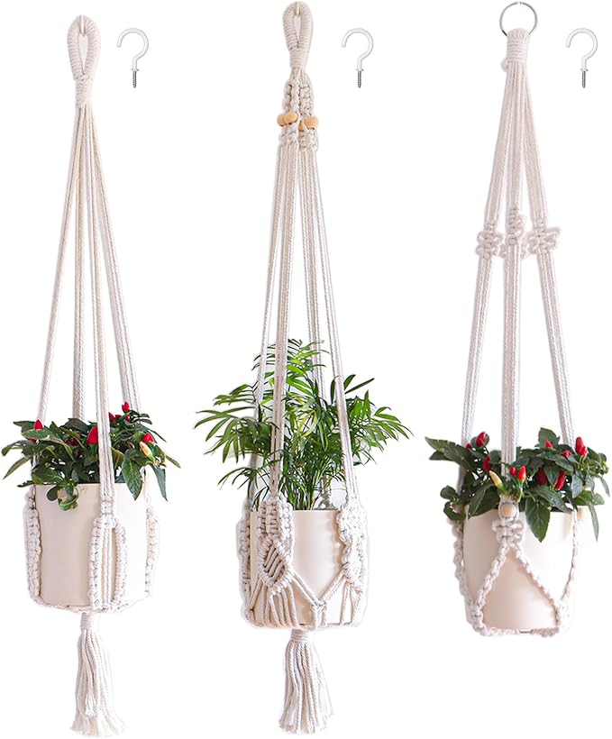 3 Pack Macrame Plant Hangers Handmade Woven Boho Hanging Planters for Indoor Plants Window Balcony Home Decor