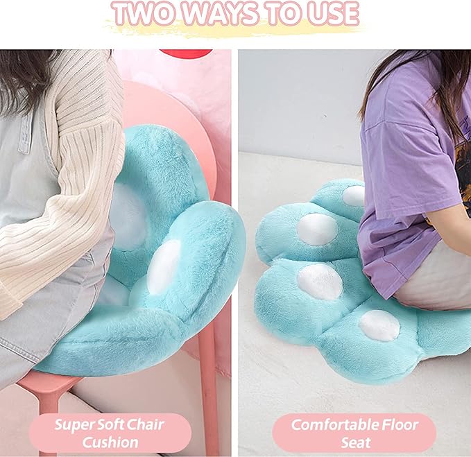 Ditucu Cat Paw Cushion Kawaii Chair Cushions 31.4 x 27.5 inch Cute Stuff Seat Pad Comfy Lazy Sofa Office Floor Pillow for Gaming Chairs Room Decor Blue
