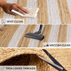 HOMEMONDE Scalloped Jute Area Rug 6'x9' Natural Stripe - Boho Home Décor Farmhouse Style Eco-Friendly Fiber Rug Hand Braided Rustic Vintage for Living Room, Bedroom, Dining Room, Hallway, Kitchen