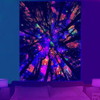 Blacklight Galaxy Forest Silhouette Tapestry for Bedroom Night Sky Ceiling Tapestry for Bedroom Decor Dark Forest Stars Tapestries Glow in the Dark Starry Night Tapestries UV Reactive Dorm Decor 36x48