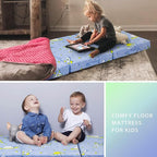 MeMoreCool Foldable Floor Mattress for Kids, Glow Space Trifold Mat, Kids Folding Mattress Portable Futon, 57x22 Inch Blue