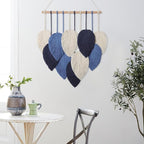 Weldomcor Macrame Wall Hanging Leaves Chic Woven Leaf Tassels Decoration Cotton Ornaments Tapestry Room Decor Modern Bohemian Handmade Feather Wall Art Decorations for Apartment Backdrop (Navy Blue)