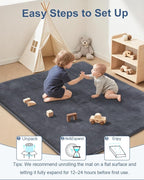 Thick Baby Play Mat for Floor,Padded Foam 47x47 Playpen Mat,Ultra Soft Support & Plush Feel Nursery Rug,Non Slip for Toddler,Infants,Kids Play,Yoga,Baby Crawling,Tummy Time (Dark Grey)