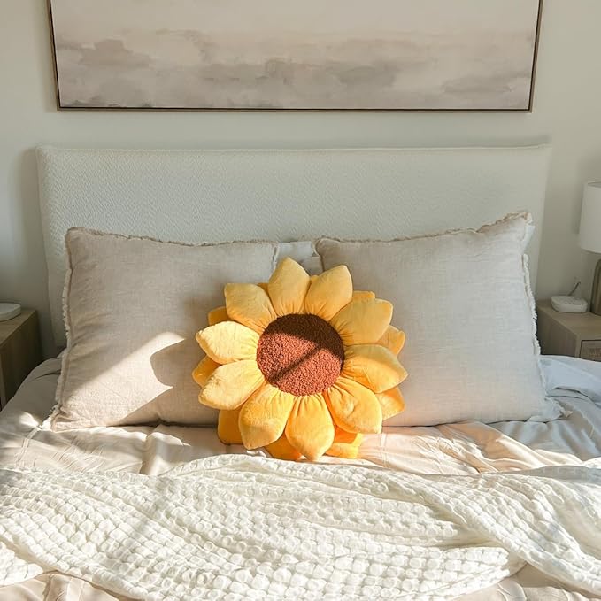 Green Philosophy Co. 3D Sunflower™ Shaped Decorative Throw Pillow - Soft Plush Cushion for Bed and Couch, Cute Boho & Cottagecore Home Decor Accent, Golden Yellow, 20 Inches