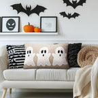 Mixweer Halloween Ghost Embroidery Decorative Pillow Covers 12 x 20 Inch, 3D Neutral Tufted Embroidery Spooky Ghost Cushion Pillow Case for Couch Home Living Room Bed Decor