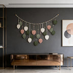 Macrame Leaves Wall Hanging 57x29.5Inch Large Chic Feather Boho Macrame Wall Decor Leaf Hanging Photo Display Handmade Woven Wall Art 19pcs Leaf Tapestry - Pink Green (Pink Green - 57*29.5in)