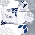 Tatuo 4 Pcs Flower Pillow Covers Square Spring Pillow Cushion Cases 18 x 18 Inch Family Faith Hope Love Words Decorative Summer Winter Cushion Case for Bed Couch Sofa Living Room(Gray Series)