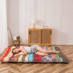 MAXYOYO Bohemian Retro Floor Mattress Vintage Floral Japanese Futon Mattress Roll Up Thicken Sleeping Bed Portable Camping Mattress Floor Lounger Couch Bed Mattress Pad, Full Size