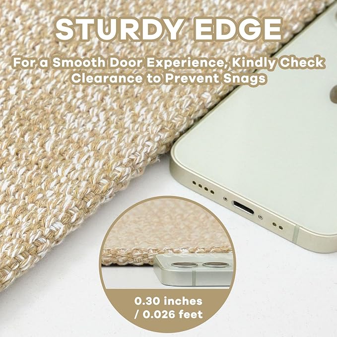 EARTHALL Washable Runner Rug 2x7 Ft Non Slip Runners for Hallways Cotton Rubber Backed Kitchen Runner Braided Indoor Floor Carpet Runners for Entryway, Hallway, Kitchen, Bedroom, Golden Beige/White