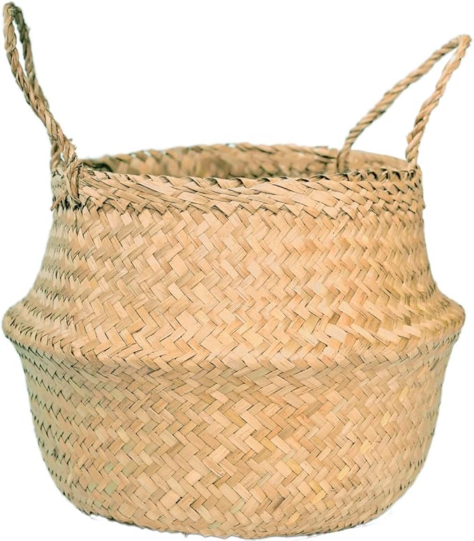 LiloCraft Seagrass Plant Basket Large (12x11inches) - TheMulti-Functional Home Decor Storage Solution with Eco-Friendly, Woven Basket Planter Indoor with Handles, Round Boho Plant Pot