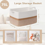 Goodpick Large Woven Blanket Basket 21.6" x 14.9" x 11.8" Storage Baskets for Organizing, Cotton Rope Basket for Home Decor Living Room Nursery, Toy Baskets Storage Kids, White & Camel Mix