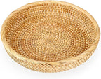 Hipiwe Small Round Keys Basket Bowl for Entryway 8.6" Hand-woven Wicker Storage Basket Rattan Decorative Basket Fruit Candy Cake Food Serving Baskets Tray for Keys, Wallet, Cell Phone