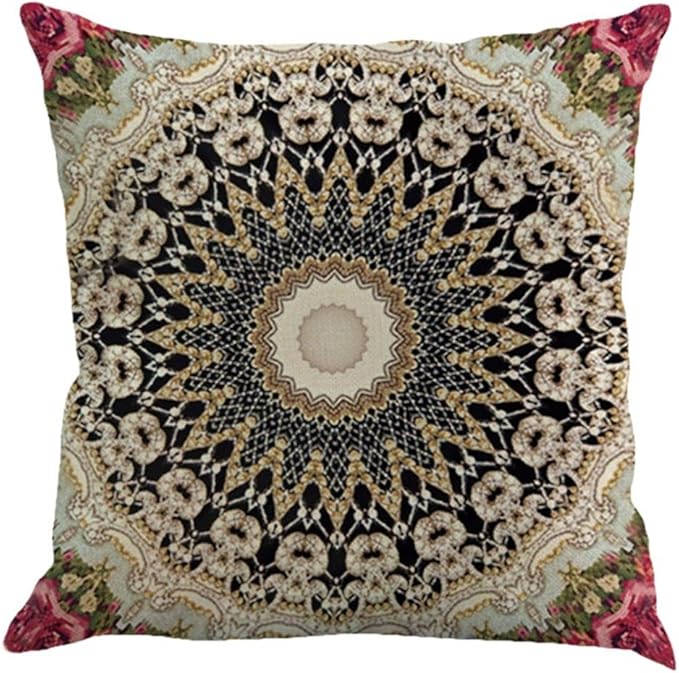 Jartinle Set of 4 Retro Red Floral Mandala Compass Medallion Bohemian Pillow Covers Boho Decor Hippie Ethnic Throw Pillows Decorative for Sofa Couch 18 x 18