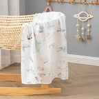 BabyWhale Muslin Swaddle Blanket with Hat and Headband Bow, Marine Animals Pattern Swaddle Set for Baby Boys ＆ Girls, Unisex Newborn Soft Receiving Swaddle Wrap, 47x47 inches