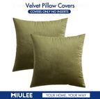 MIULEE 24x24 Inch Euro Sham Velvet Pillow Covers, Set of 2 Large Square Decorative Pillows -Olive Green Super Soft for King Bed, Sofa, Couch, Accent Chairs with Hidden Zipper