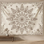 Accnicc Boho Floral Mandala Tapestry Wall Hanging Bohemian Beige Flower Tapestry Aesthetic Hippie Indian Small Tapestries for Bedroom Living Room Dorm Decor 48 x 36 Inch